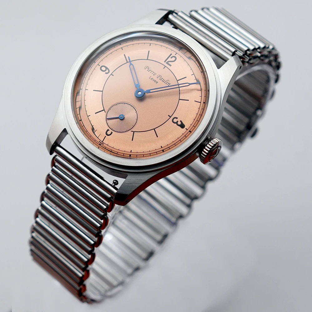 Pierre Paulin Salmon Dial Watch 50M Skin Diver Watch Vintage Small Seconds Orologio Meccanico A Mano 38Mm Reloj Hombre Metal