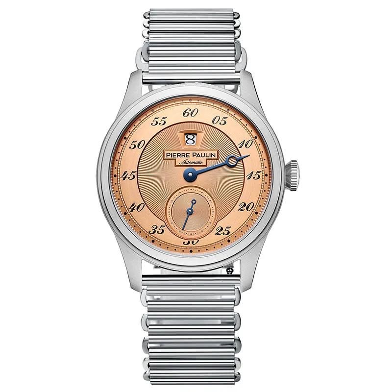 Pre-Vendita Pierre Paulin Jump Watch Men Salmon Dial Automatic St17 Orologio Meccanico Vintage Date Window Metal 38Mm Reloj Hombre