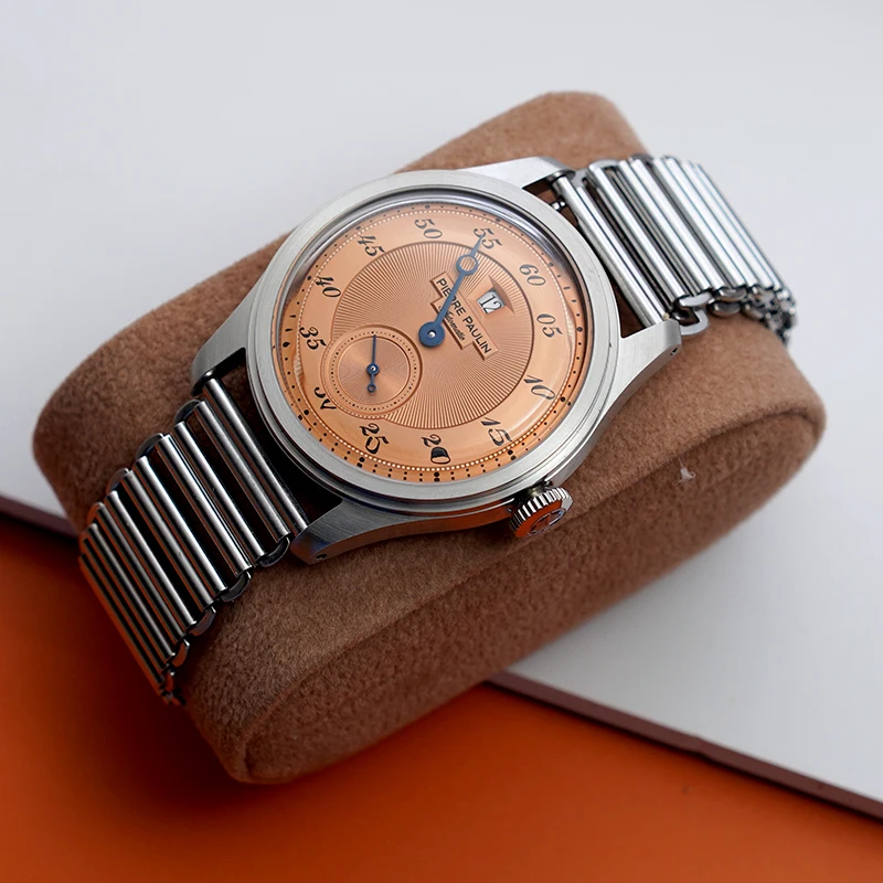 Pre-Vendita New Pierre Paulin Jumping Hour Orologio Da Uomo Quadrante Salmone Orologio Meccanico Automatico St17 Bracciale Vintage Bonklip