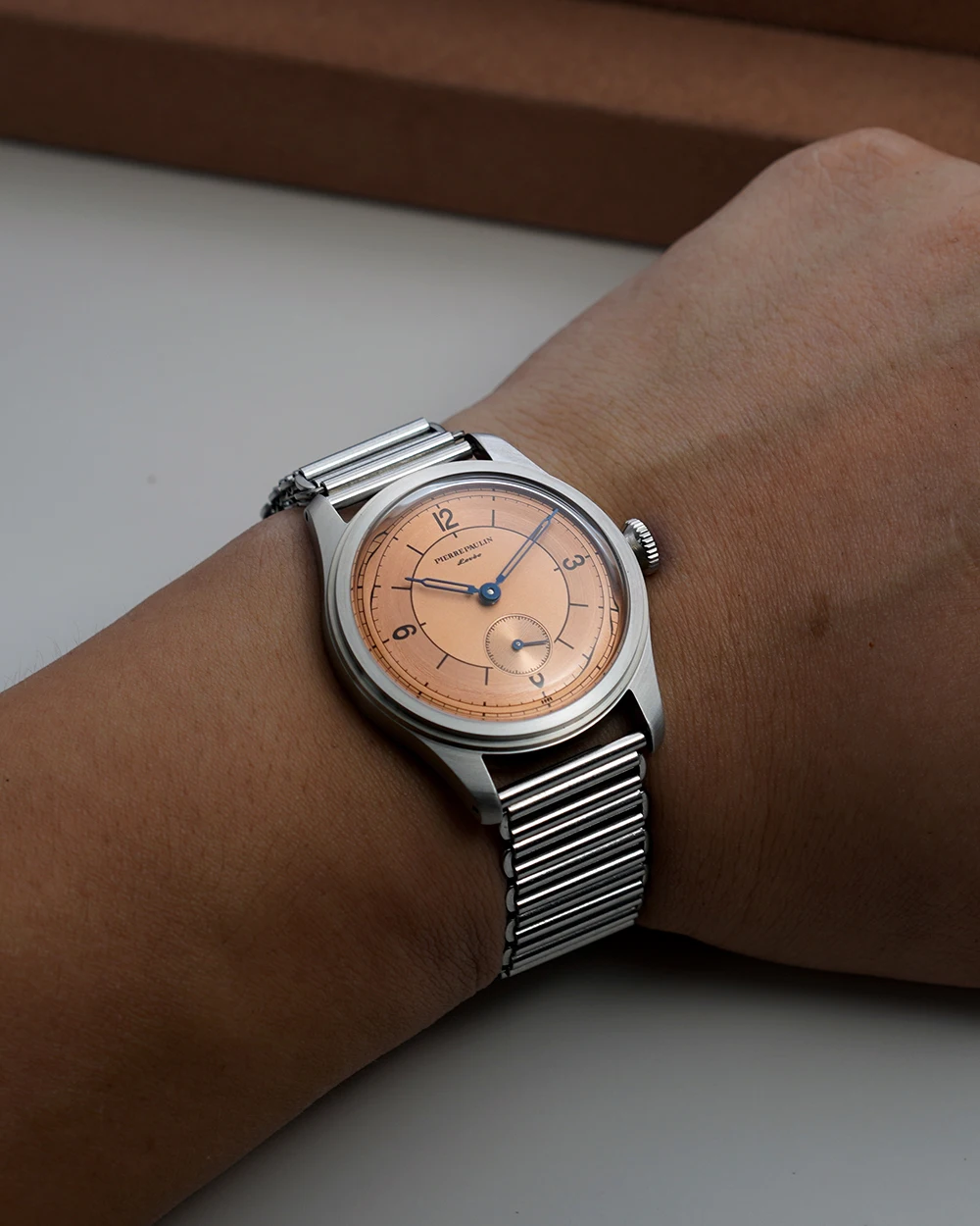 Pierre Paulin Salmon Dial Watch 50M Skin Diver Watch Vintage Small Seconds Orologio Meccanico A Mano 38Mm Relogio Masculino Metal