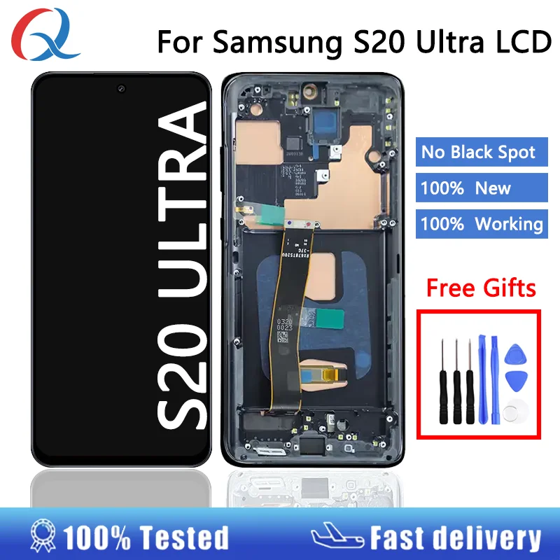 G988 Pantalla S20 Ultra 5G Sostituzione Dello Schermo Con Cornice Lcd Del Telefono Cellulare Per Samsung Galaxy S20 Ultra Display Per S20 Ultra Lcd