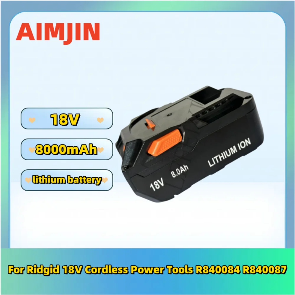 Batteria Agli Ioni Di Litio 18V 8.0Ah Adatta Per Utensili Elettrici Cordless Serie Aeg Ridgid R840087 R840085 L1815R L1850R L1830R R840083