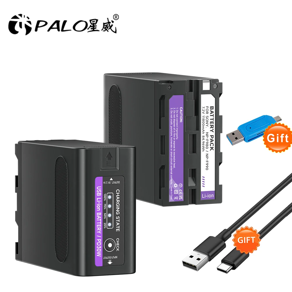 Batteria Palo 11800Mah Np-F990 Per Sony Np-F980 Np-F960 Np-F750 Hvr-Hd1000 Hvr-Hd1000E Batteria Con Caricabatterie Rapido Usb