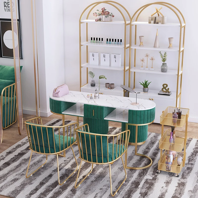 Design Giapponese Nail Table Luxury Metal Slate Modern Manicure Table Golden Specialty Mesa Manicure Salon Furniture Yx50Mt