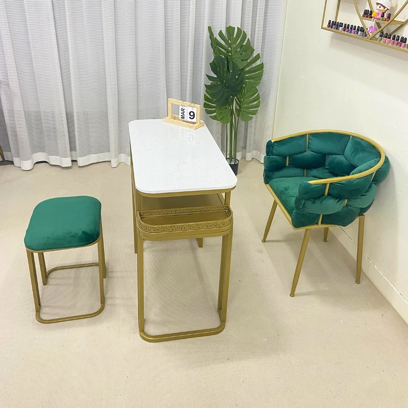 Golden Specialty Nail Table Retro Marble Simple Metal Manicure Table Design Nordic Mesa Manicure Tisch Salon Furniture Yx50Mt