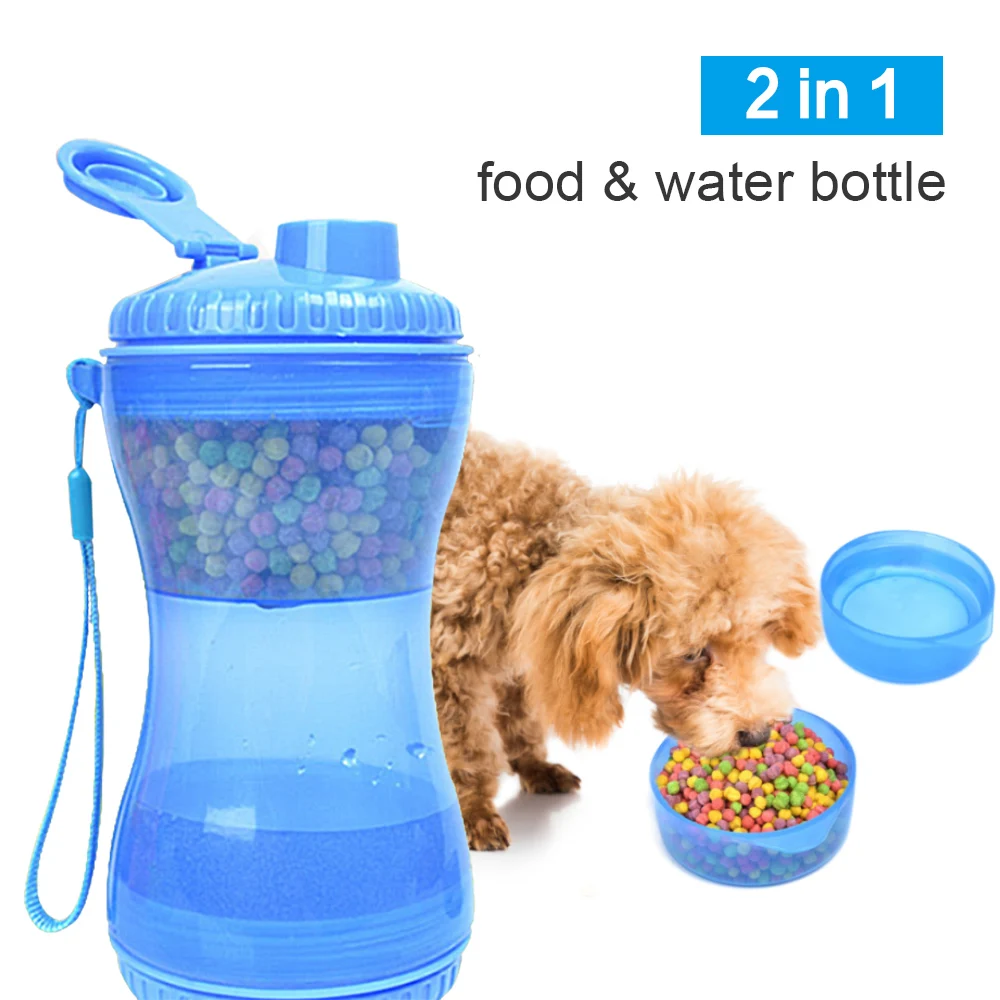 Portable Dog 2 In 1 Bottle Feeder Pet Water And Grain Tazza A Doppio Uso Per Cat Dog Travel Outdoor Food Water Storage Bottle