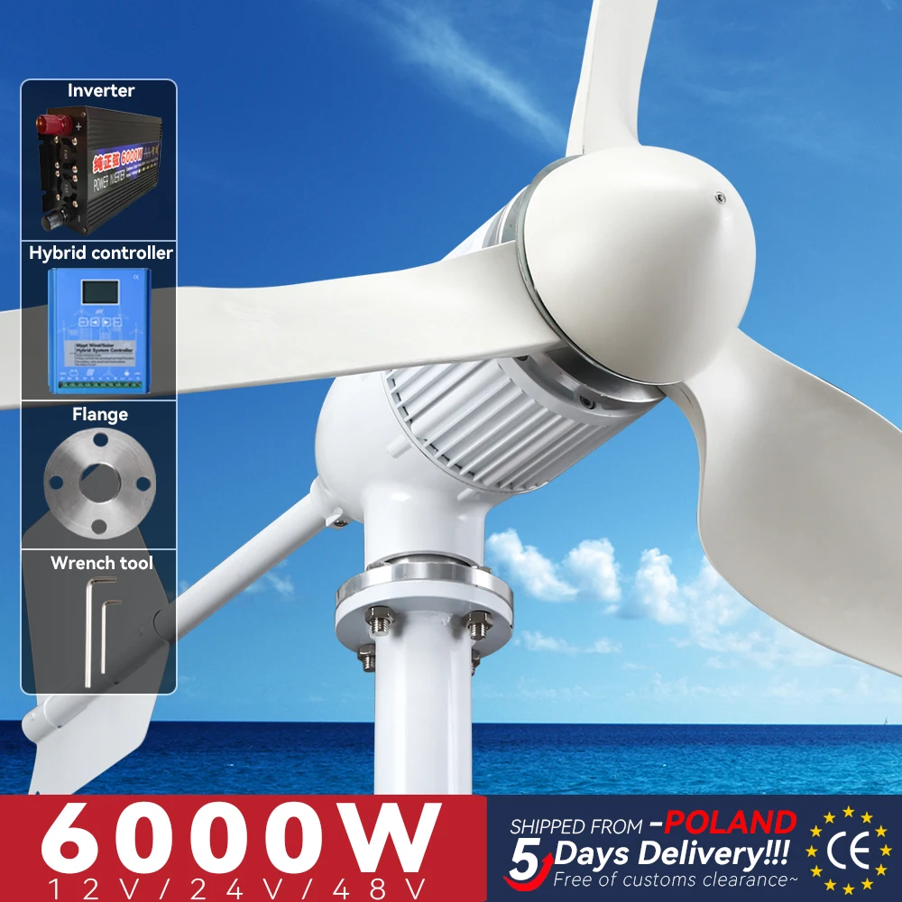 Generatori Di Turbine Eoliche 220V 6000W 4000W Potenza Elettrica 6Kw 24V 48V Energia Libera Mppt/Controller Caricabatterie Ibrido Inverter Off Grid