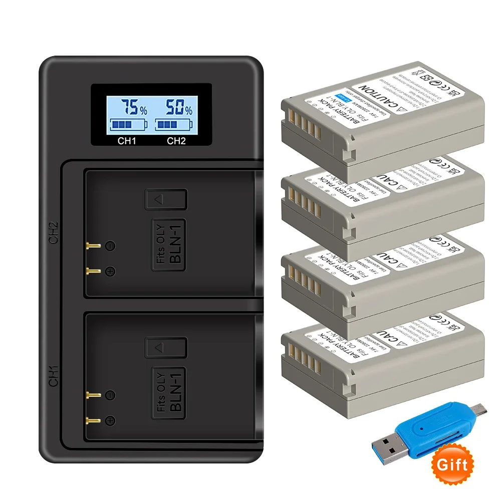 2280Mah Bln-1 Bln 1 Ps-Bln1 Batteria + Doppio Caricatore Usb Per Olympus Om-D E-M1, Olympus Pen F, Om-D E-M5, Penna E-P5, Om-D, Hld-6