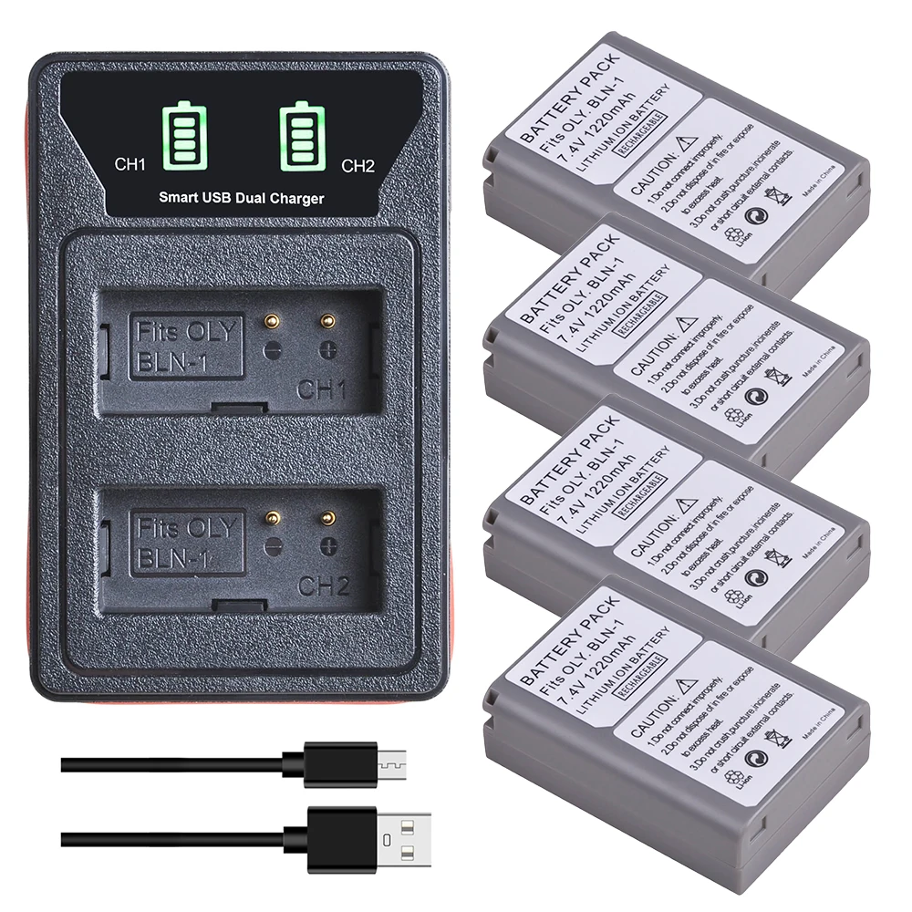Bln-1 Ps Bln1 Ps-Bln1 Batteria + Led Caricatore Doppio Con Cavo Incorporato Per Olympus Om-D E-M1,Olympus Penna F,Om-D E-M5, E-P5 Penna, Om-D