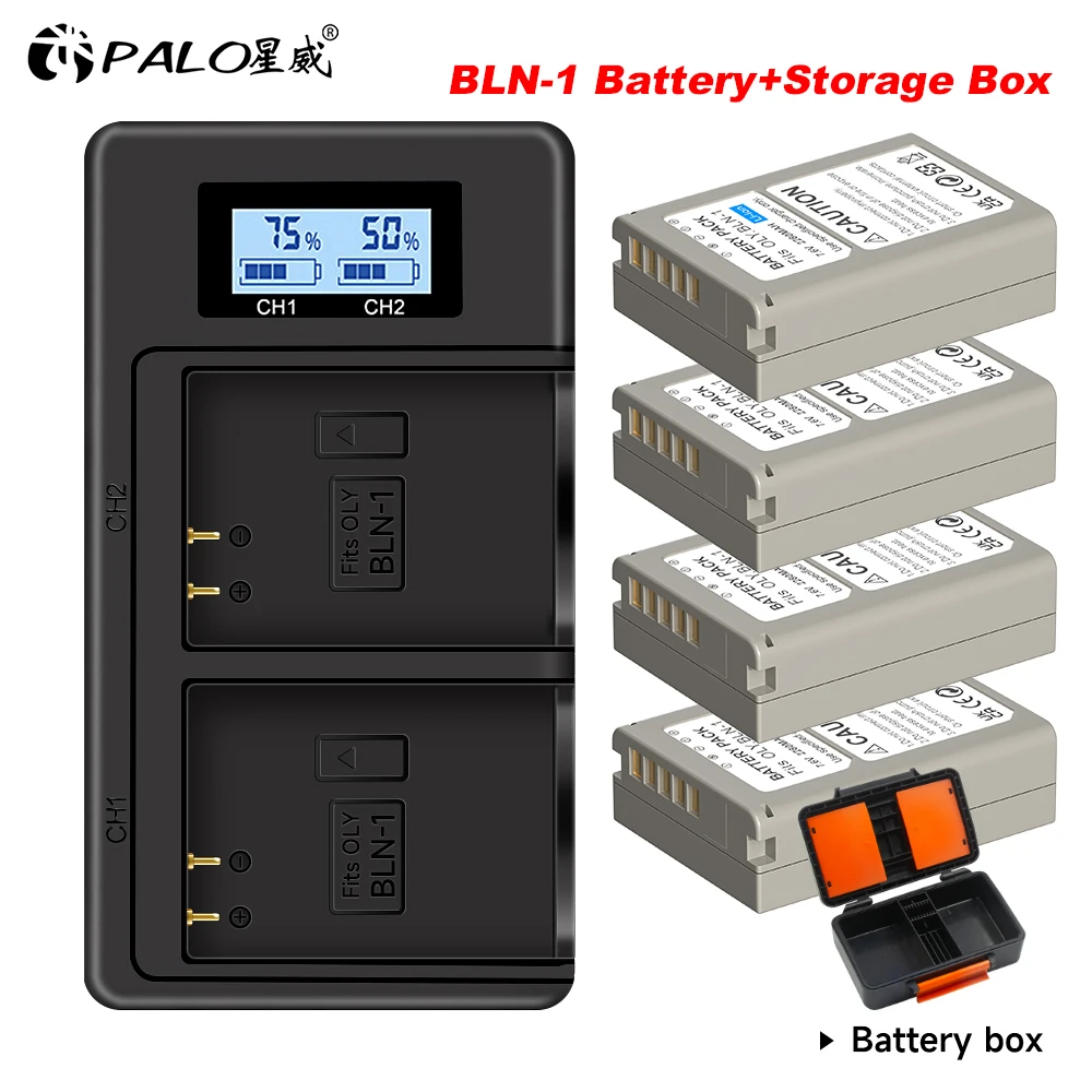 2280Mah Bln-1 Ps-Bln1 Batteria + Doppio Caricatore Usb + Scatola Di Immagazzinaggio Per Olympus Om-D E-M1, Olympus Pen F, Om-D E-M5, Penna E-P5, Om-D