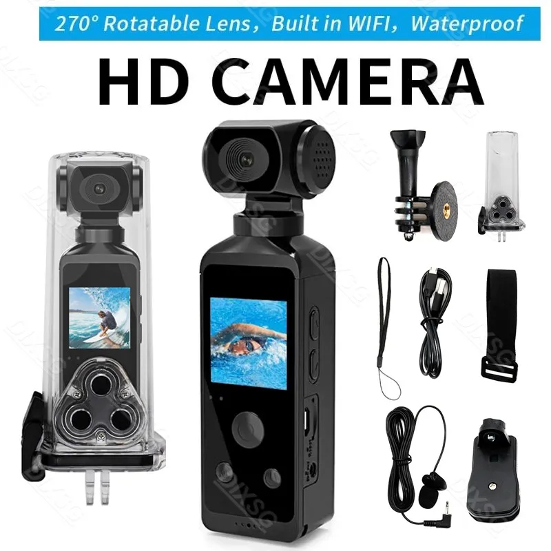 4K Action Camera Portatile Pocket Cam 270 ° Mini Fotocamera Girevole Outdoor Impermeabile Diving Sport Dv Bike Bicycle Action Cam