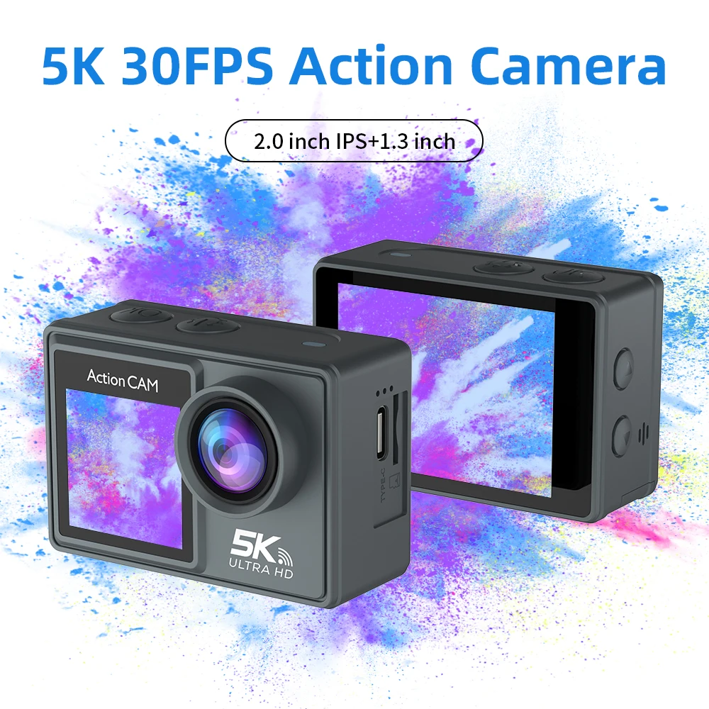 Action Camera 5K 30Fps 4K 60Fps Dual Screen Eis Underwater Waterproof Sports Camera Drive Recorder Helmet Action Cam