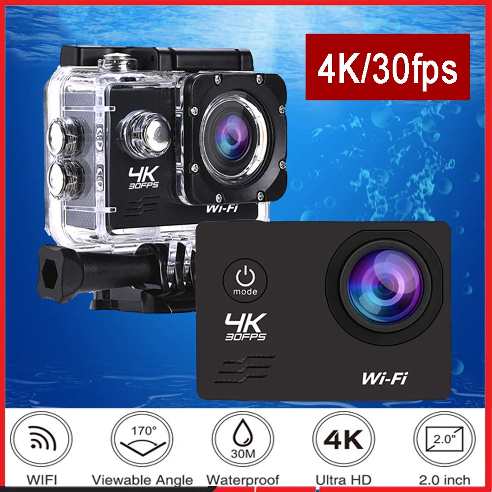 Action Camera Ultra Hd 4K 16.0Mp Wifi 2.0 "Schermo 170D Subacqueo 30M Go Impermeabile Pro Casco Videocamere Videocamere Sport Cam