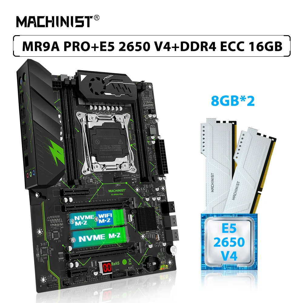 Machinist E5 Mr9A Pro X99 Kit Scheda Madre Set Lga 2011-3 Xeon E5 2650 V4 Cpu 2 Pezzi * 8Gb = 16Gb Ddr4 Ecc Ram Memory Atx Nvme M.2 Sata