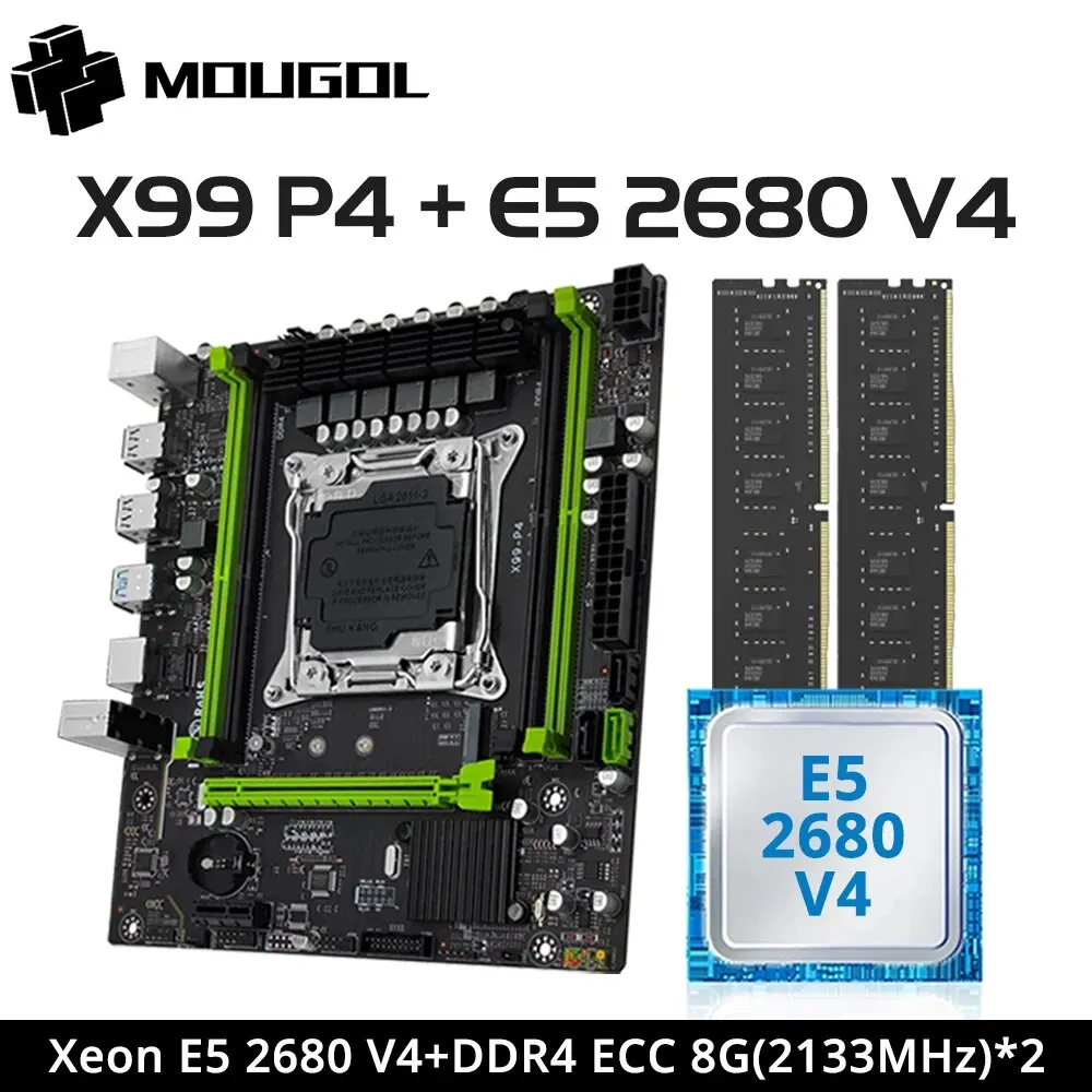 Mougol X99 Gaming Motherboard Set Con Cpu Intel Xeon E5 2680 V4 E Ddr4 8 Gx2 2133Mhz Dual Channel Ecc Ram M.2 Nvme Per Pc Desktop