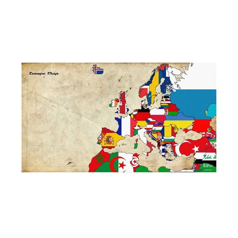 90*60Cm Vintage Europa Mappa Del Mondo Autoadesivo Non Tessuto Mappa Del Mondo Poster Versione Orizzontale Soggiorno Home Office Decor