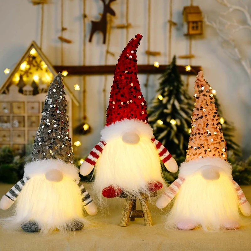 De Lentejuelas Hechas A Mano Con Luz Led, Con Disoos De Tomte Gnomi, De Pap Noel Y Elfognomo De Navidad