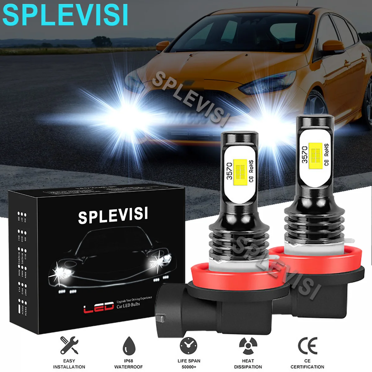 2 Pz Bianco Led Fendinebbia 6000K Per Ford Focus St 225 Mk2 Ford Mondeo Mk5 2012-2020 Ford Fiesta 2017 2018 2019 2010 -2020