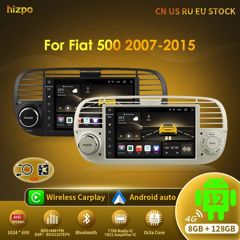 Hizpo 7 ''Car Radio Multimedia Per Fiat 500 2007-2015 Radio Android Auto Stereo Wifi Carplay Audio Mp4 2 Din Gps Player 7862 4G