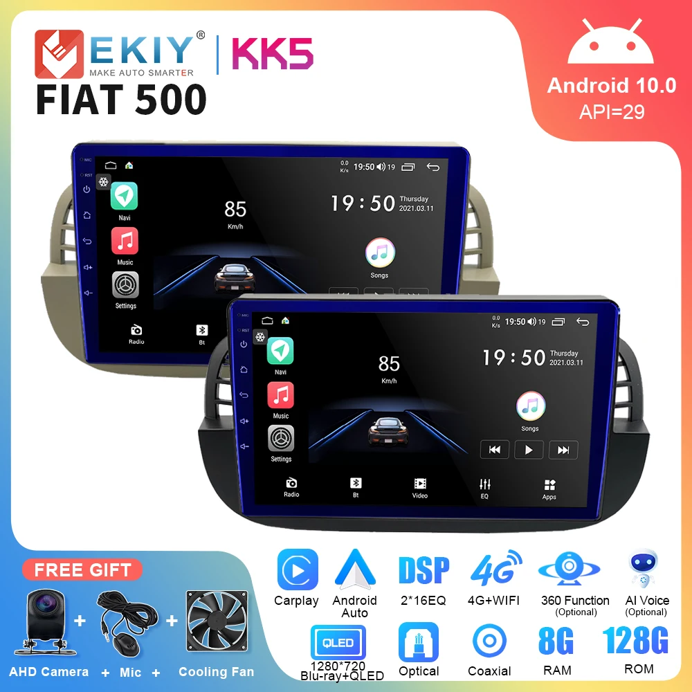 Ekiy Kk5 Qled Autoradio Android Stereo Per Fiat 500 2007 - 2015 Dsp Lettore Video Multimediale Navigazione Gps Carplay Android Auto