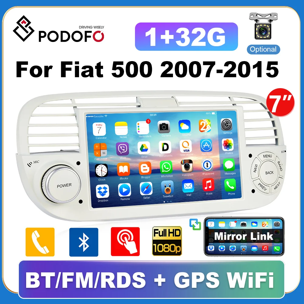 Podofo Android Car Gps Radio Player Navigazione Audio Wifi Player Per Fiat 500 2007-2015 Audio Multimedia Player