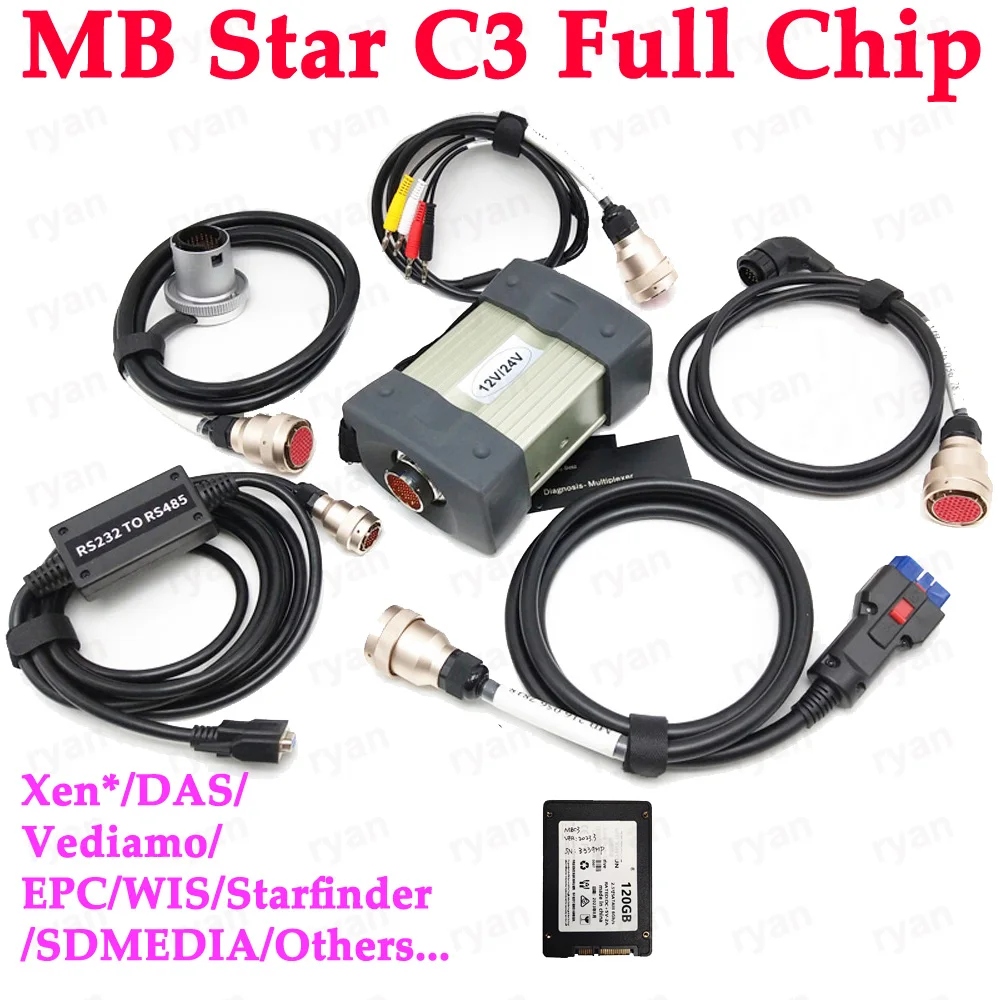 Chip Completo Mb Star C3 Supporto 12V E 24V Strumento Di Diagnosi Automatica Miglior Tester Multiplexer Sd Connect C3 Con Software Ssd Opzionale