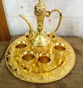 Flor De Famosa Jarra 1 Olla 4 Taza De Vino Tinto 1 Placa Real De Plata Tibetana Brass China Wholesale Factory Bronze Arts