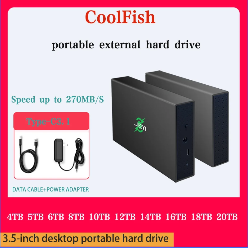 Coolfish Hard Disk Esterno Hdd 3.5 Pollici 12Tb 14Tb 16Tb 18Tb 20Tb Compatibile Desktop/Laptop/Mac/Xbox/One/Ps4/Tv Spedizione Gratuita