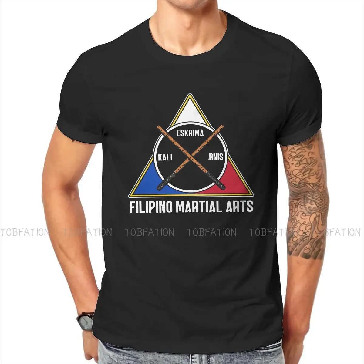 Fma Sparring Sticks Filippine Essential Round Collar Tshirt Eskrima Kali Arnis T-Shirt Basic In Puro Cotone Abbigliamento Uomo Moda