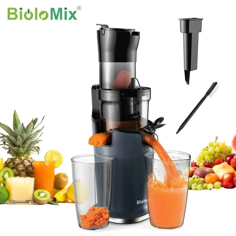 Biolomix Spremiagrumi A Freddo Con Scivolo Di Alimentazione Da 78Mm, 200W 40-65Rpm Potente Motore Slow Masticating Juice Extractor Adatto A Frutta Int