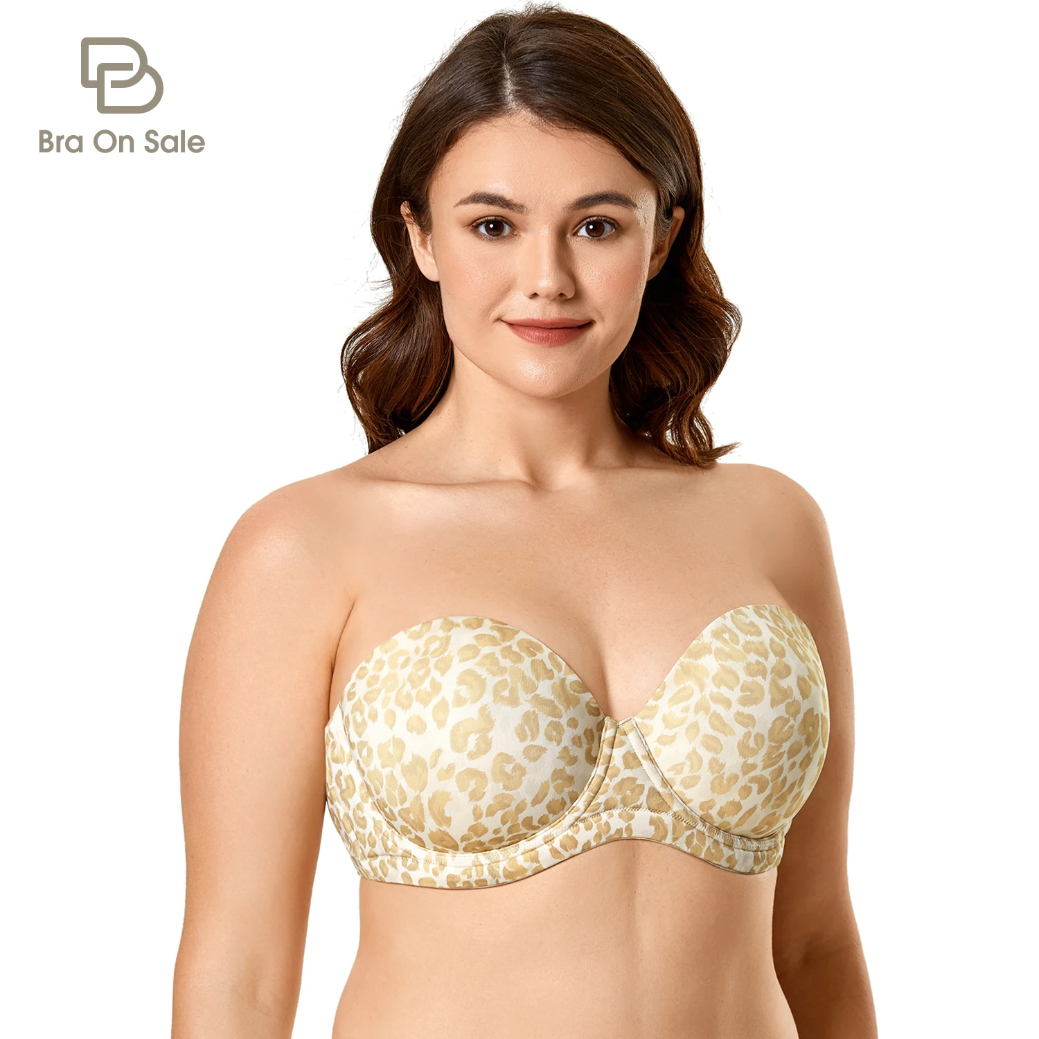 Reggiseno Senza Spalline A Copertura Totale Multiway Con Contorno Ferretto Da Donna Plus Size Intimo Stampato Leggermente Imbottito