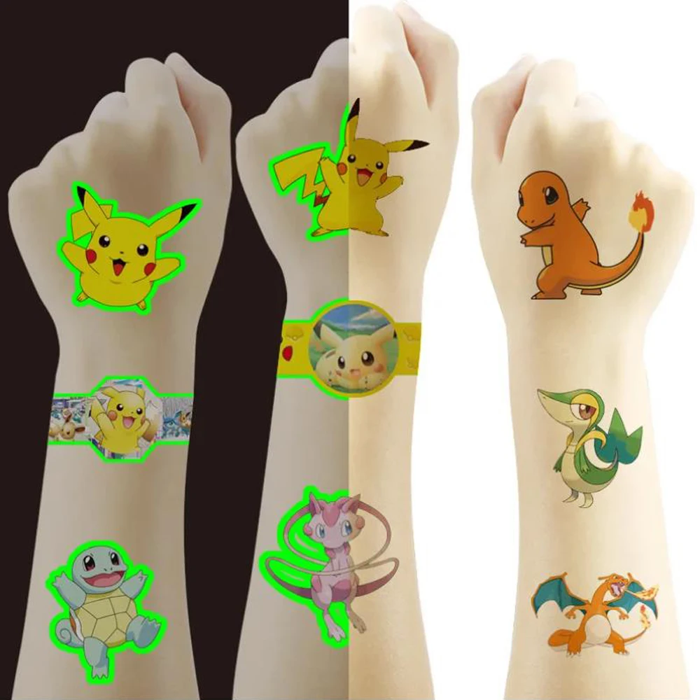 Pikachu Festa Per Bambini Glow Tattoo Sticker Pocket Monster Pokemon Tattoo Sticker Ragazzi E Ragazze Glow Party Supplies Regali Giocattolo