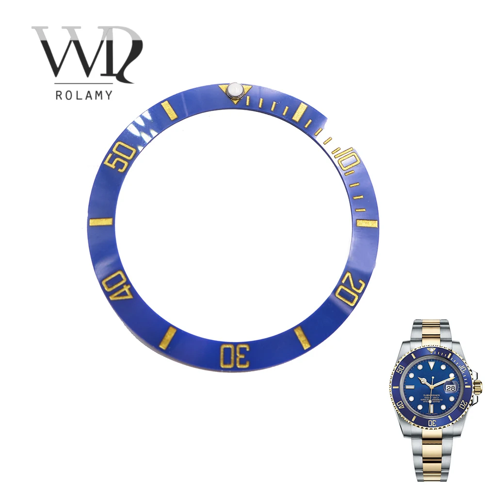 Rolamy Commercio All'Ingrosso Di Ricambio Blu Con Oro Scritti Lunetta In Ceramica 38 Millimetri Inserto In Per Rolex Submariner Gmt 40 Millimetri 1166