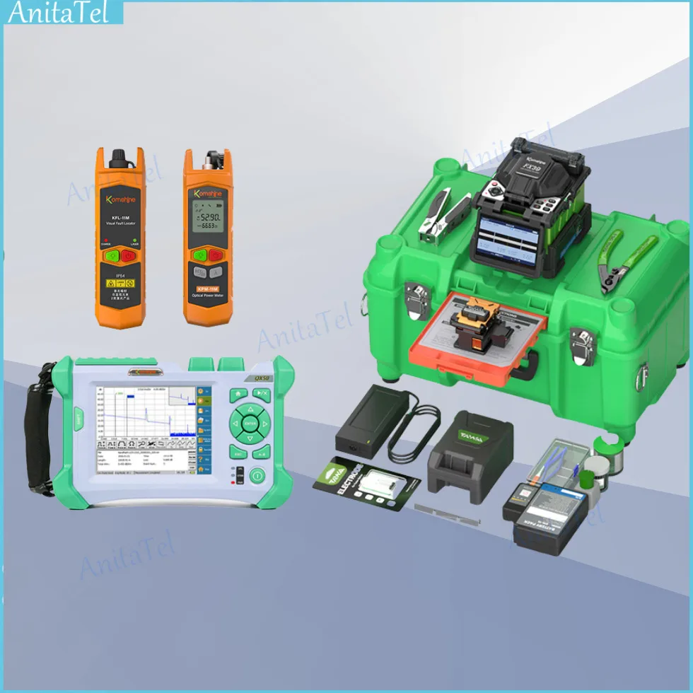 Komshine Fx39 Fusion Splicer Con 9 Lingue Saldatrice A Fibra + Qx50 Sm Otdr Tester 1310/1550Nm 32/30Db + Opm + Vfl 10Mw Spedizione Gratuita