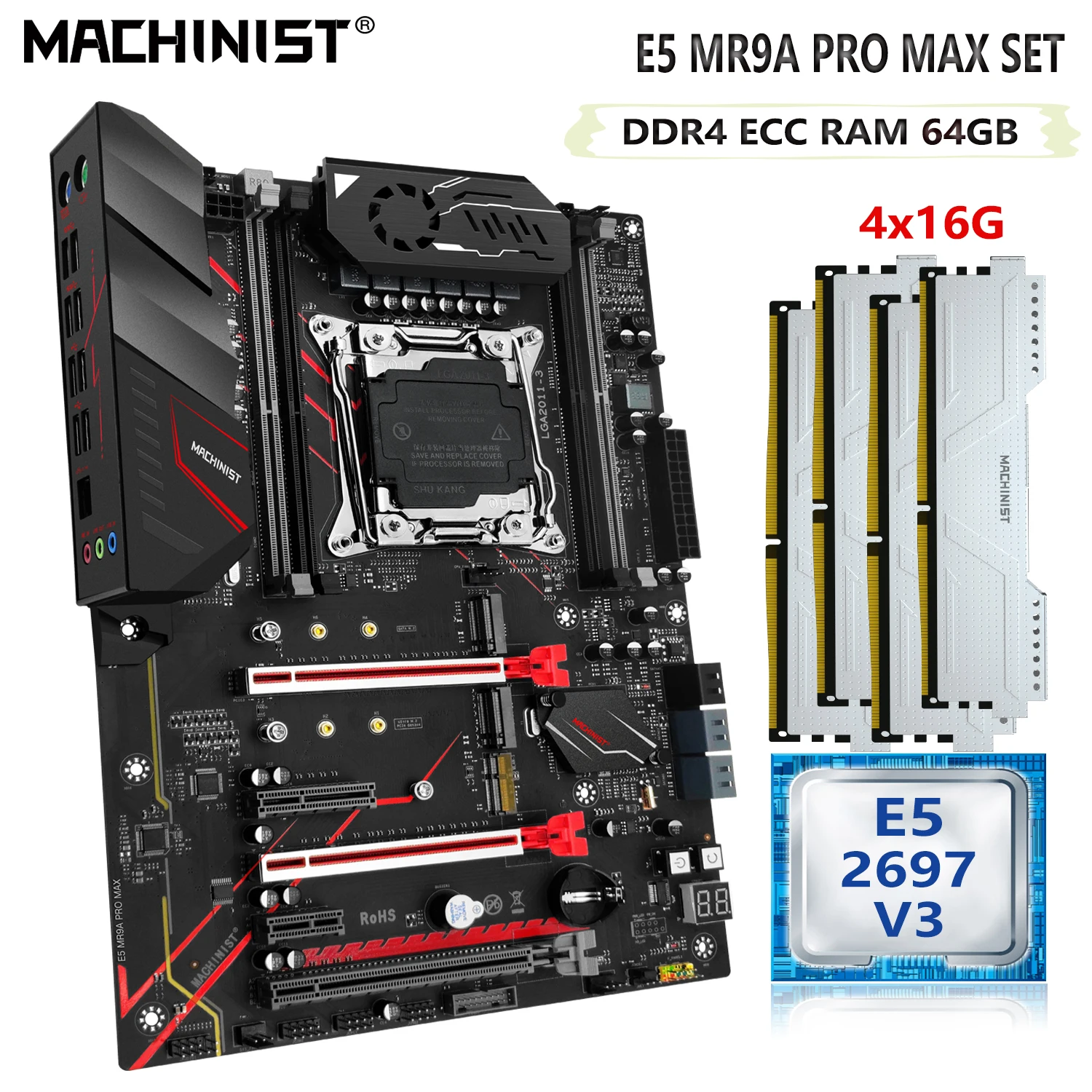 Set Scheda Madre Machinist E5 Mr9A-Pro-Max Con Kit Processore Xeon E5 2697 V3 64G(4*16) Ddr4 Memoria Ram Ecc Lga 2011-3 Ssd M.2