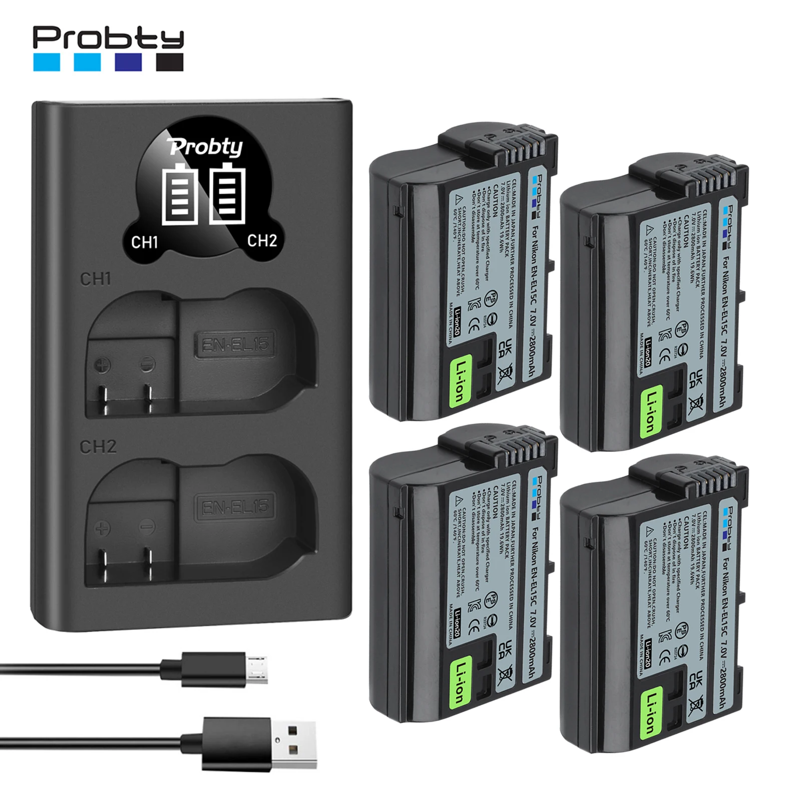 En-El15C El15C En El15 Batteria + Caricabatterie Led Per Nikon D500, D610, D750, D800, D810, D850, D7000, D7100, D7500, Z5, Z6