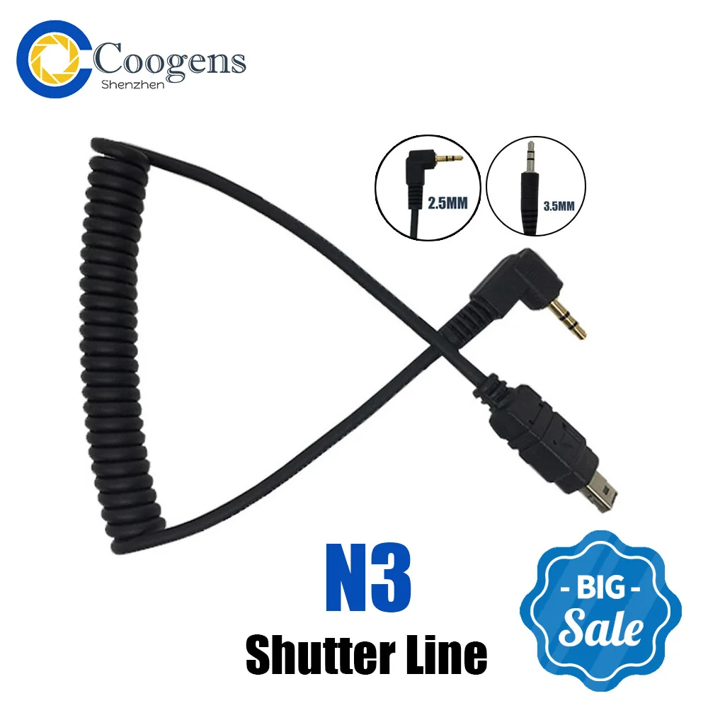 2.5/3.5Mm-N3 Telecomando Shutter Release Flash Trigger Wire Cable Line Per Nikon D600 D610 D7100 D7000 D90 D5200 D5100 D3200