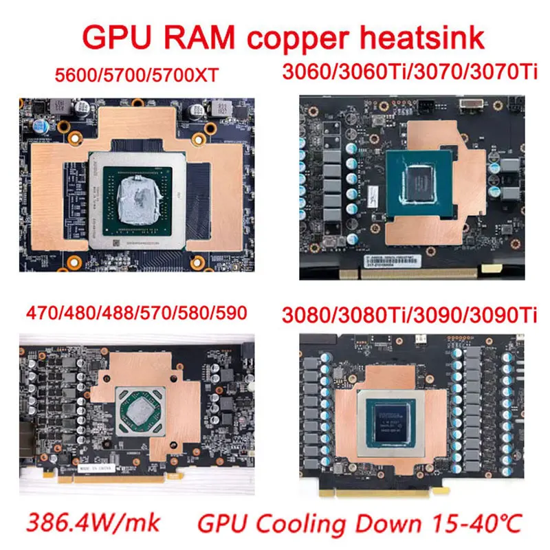 Upsiren Gpu Ram Dissipatore Di Calore In Rame Per Radiatore Memory Miner Rtx 3060 3070 3080 3090 / 5600 5700 Gpu Pad Termico Da 15-40 Gradi