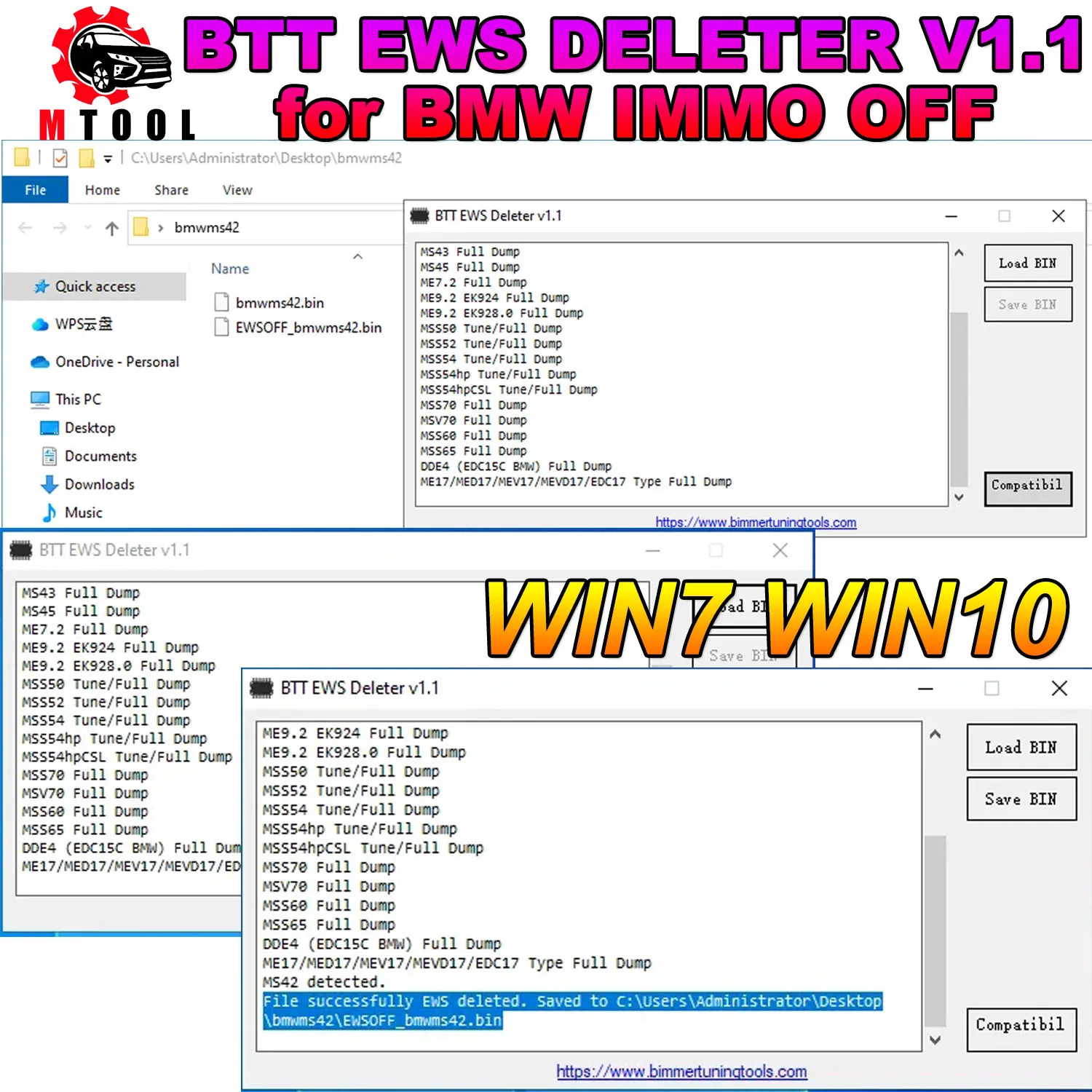 Btt Ews Deleter V1.1 Per Bmw Immo Off Btt Ews Elimina Supporto Ms41 Ms42 Ms43 Ms45 Me7.2 Me9.2 Mss54 Me17 Med17 Mev17 Mevd17 Edc17