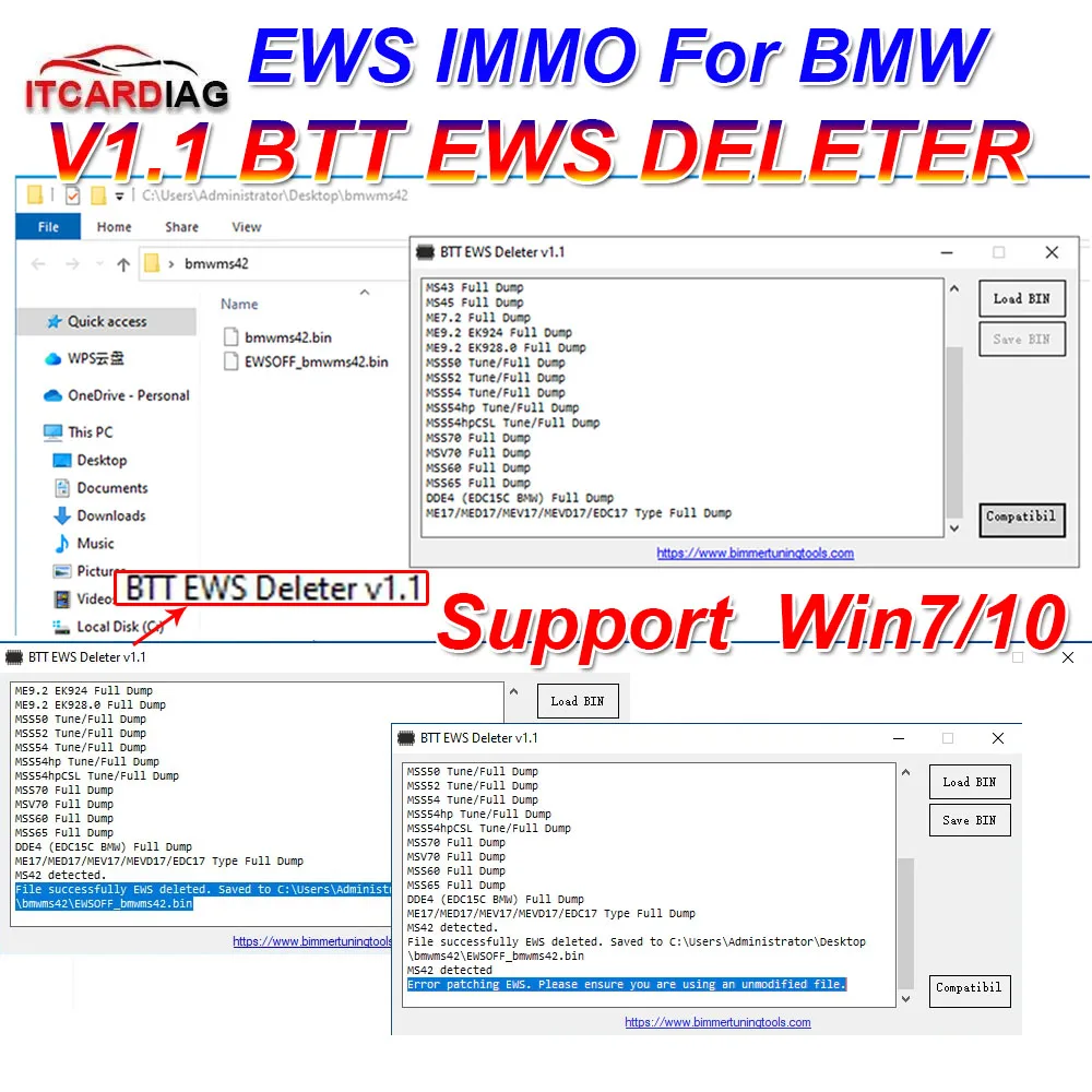 Btt Ews Deleter V1.1 Per Bmw Immo Off Btt Ews Elimina Supporto Ms41 Ms42 Ms43 Ms45 Me7.2 Me9.2 Mss54 Me17/Med17/Mev17/Mevd17/Edc17