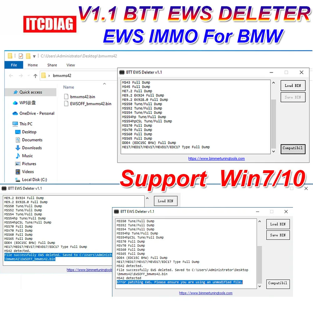 Btt Ews Deleter V1.1 Per Bmw Immo Off Btt Ews Elimina Supporto Ms41 Ms42 Ms43 Ms45 Me7.2 Me9.2 Mss54 Me17/Med17/Mev17/Mevd17/Edc17