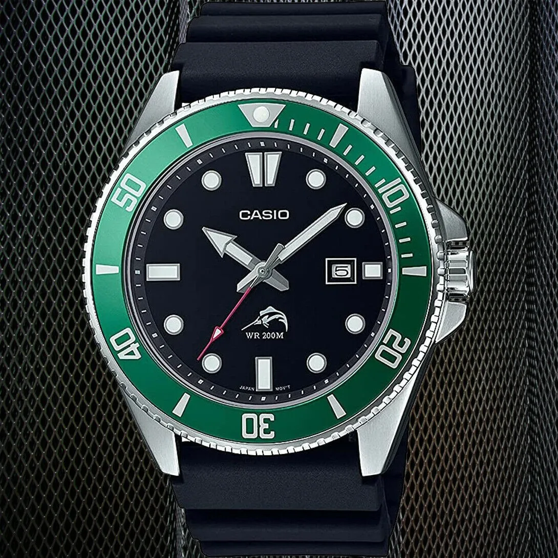 Orologio Subacqueo Da Uomo Casio Mdv-106B-1A3 Hulk Marlin Con Cinturino Rigido In Gomma Con Quadrante Verde