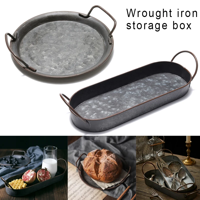 Vassoio Da Portata In Metallo Stile Vintage Cestino Piatti Country Francesi Shabby Rustic Retro Disc Bread Storage Home Rangement Cuisine