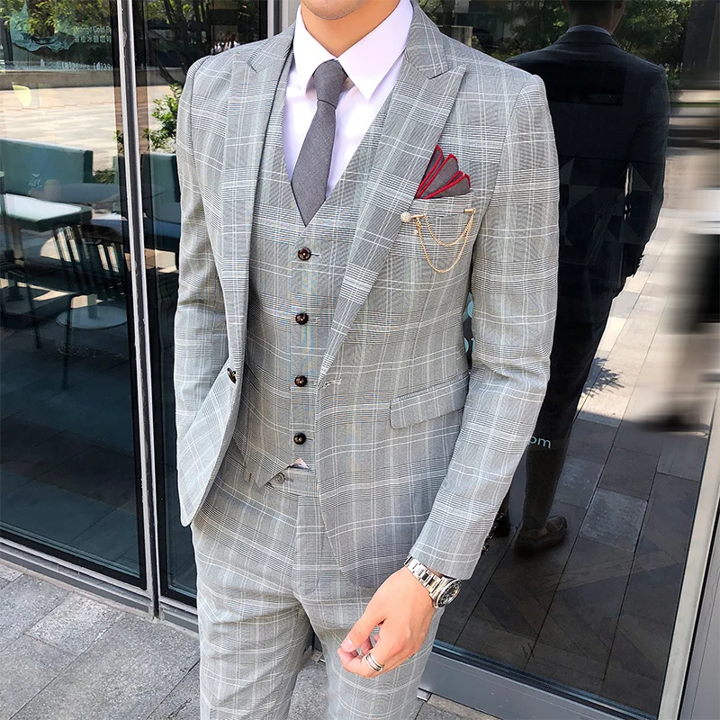 Checker Costume Mariage Homme Sposo Slim Fit Smoking Smoking Uomo Uomo Vestito Business Smoking Terno Masculino