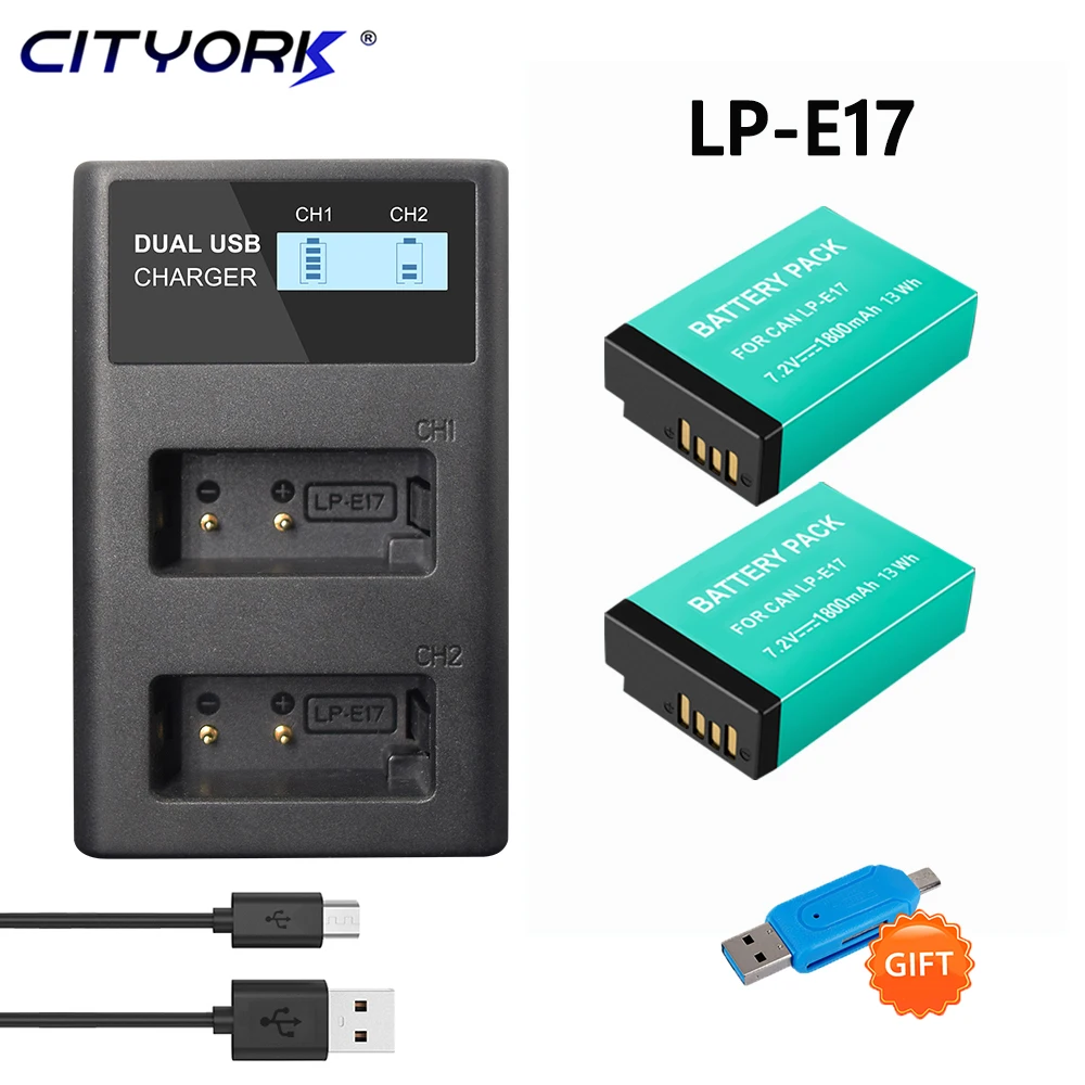 Cityork Lp-E17 Lpe17 Lp E17 Battery + Led Dual Charger For Canon Eos 200D M3 M6 750D 760D T6I T6S 800D 8000D Kiss X8I Cameras