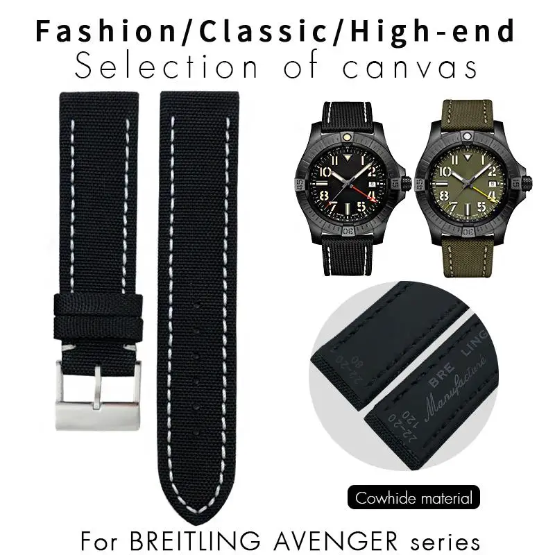 Pcavo 22Mm Verde Grigio Nero Cinturino In Tessuto Di Nylon Per Cinturino Breitling Per Cinturino Navitimer World Avenger/Navivime