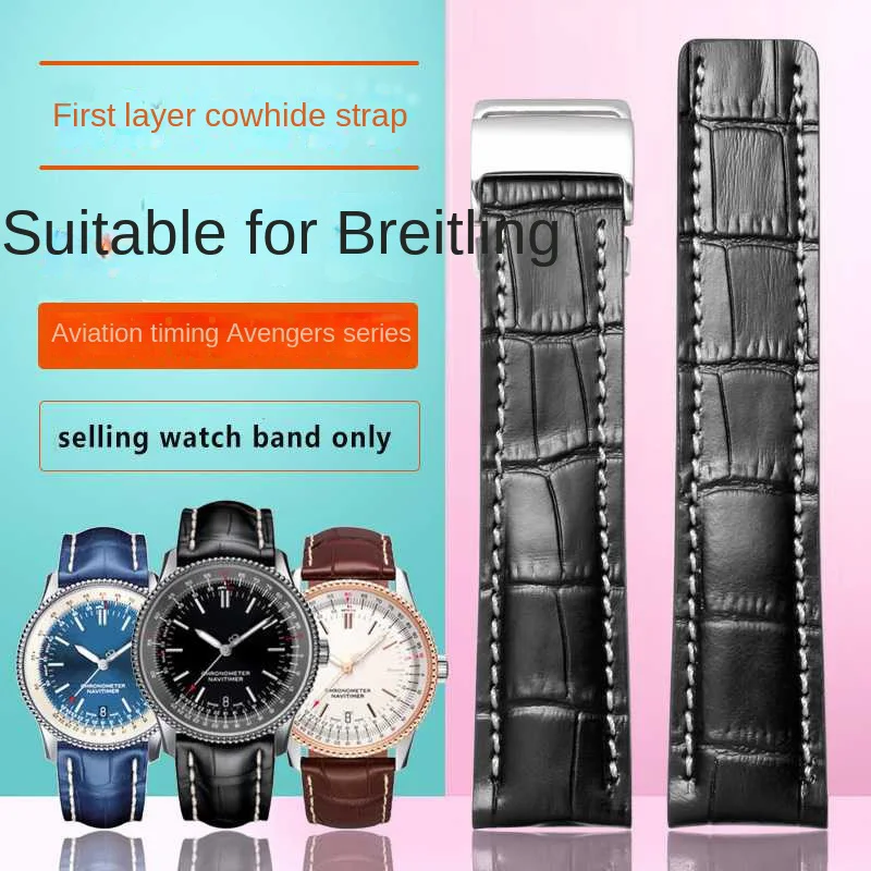 Cinturino Per Orologio In Morbida Pelle Di Vitello 22Mm 24Mm Per Cinturino Breitling Avenger/Navtimer Premier Bracciale Fibbia Pieghevole