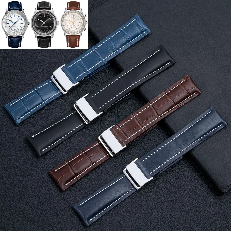 Per Breitling Cinturino Da Uomo In Vera Pelle Avenger/Navittimer Premier Fibbia Pieghevole Cinturino Morbido 22Mm 24Mm Cinturino Per Cinturino