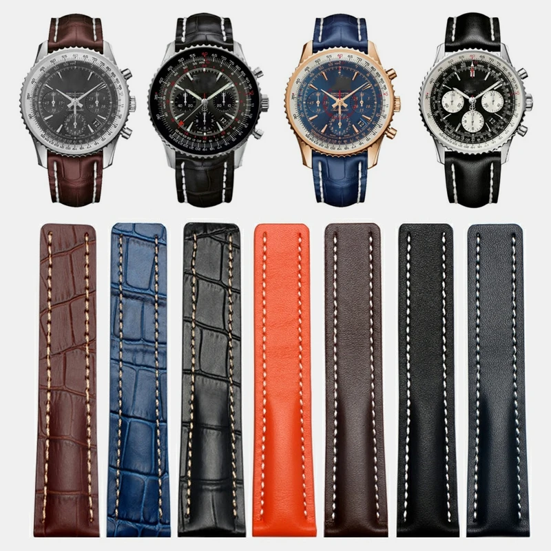 Cinturino Per Cinturino In Pelle Morbida Calfskin Da 22Mm 24Mm Per Cinturino Breitling Avenger/Navtimer Premier Bracciale Fibbia Pieghevole