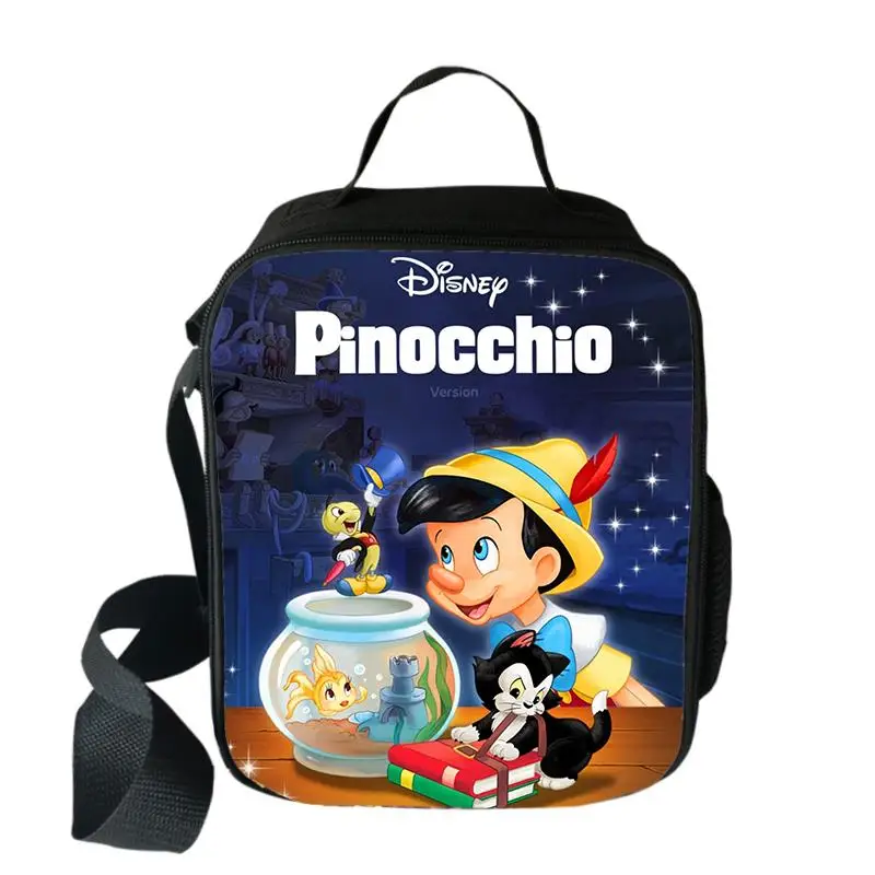 Disney Pinocchio Protect Lunch Bags Ragazzi Ragazze Travel Tote Bags Picnic Food Fresh Storage Bags Student Mini Messenger Bag